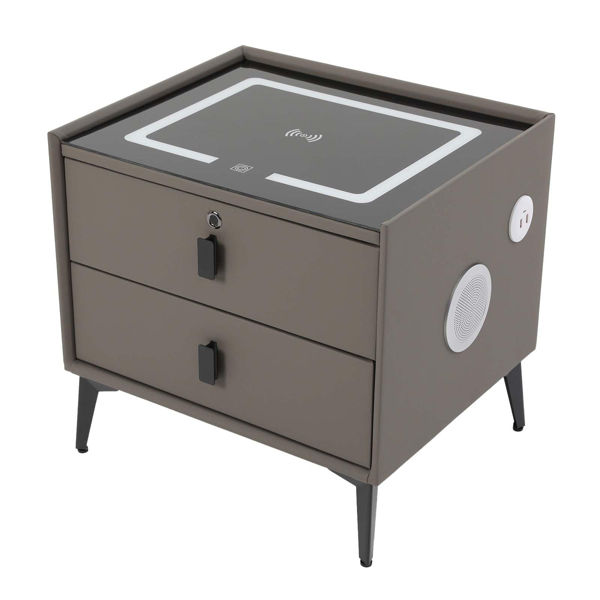Dark Grey Smart Nightstand with Wireless Charging and LED Lights V255