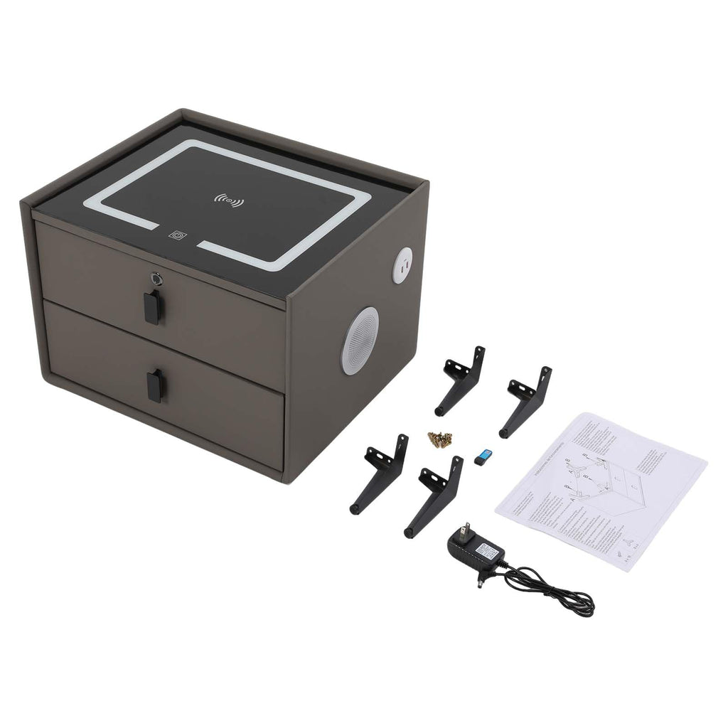 Dark Grey Smart Nightstand with Wireless Charging and LED Lights V255