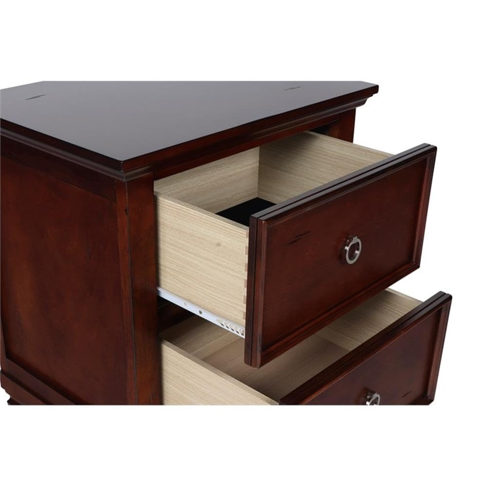 Brown Cherry 2-Drawer Wood Nightstand U912