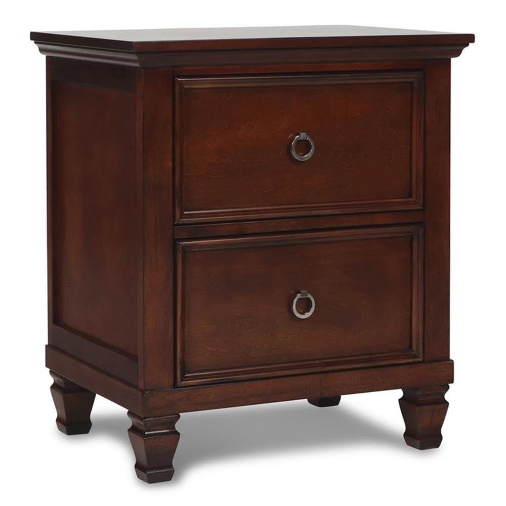 Brown Cherry 2-Drawer Wood Nightstand U912