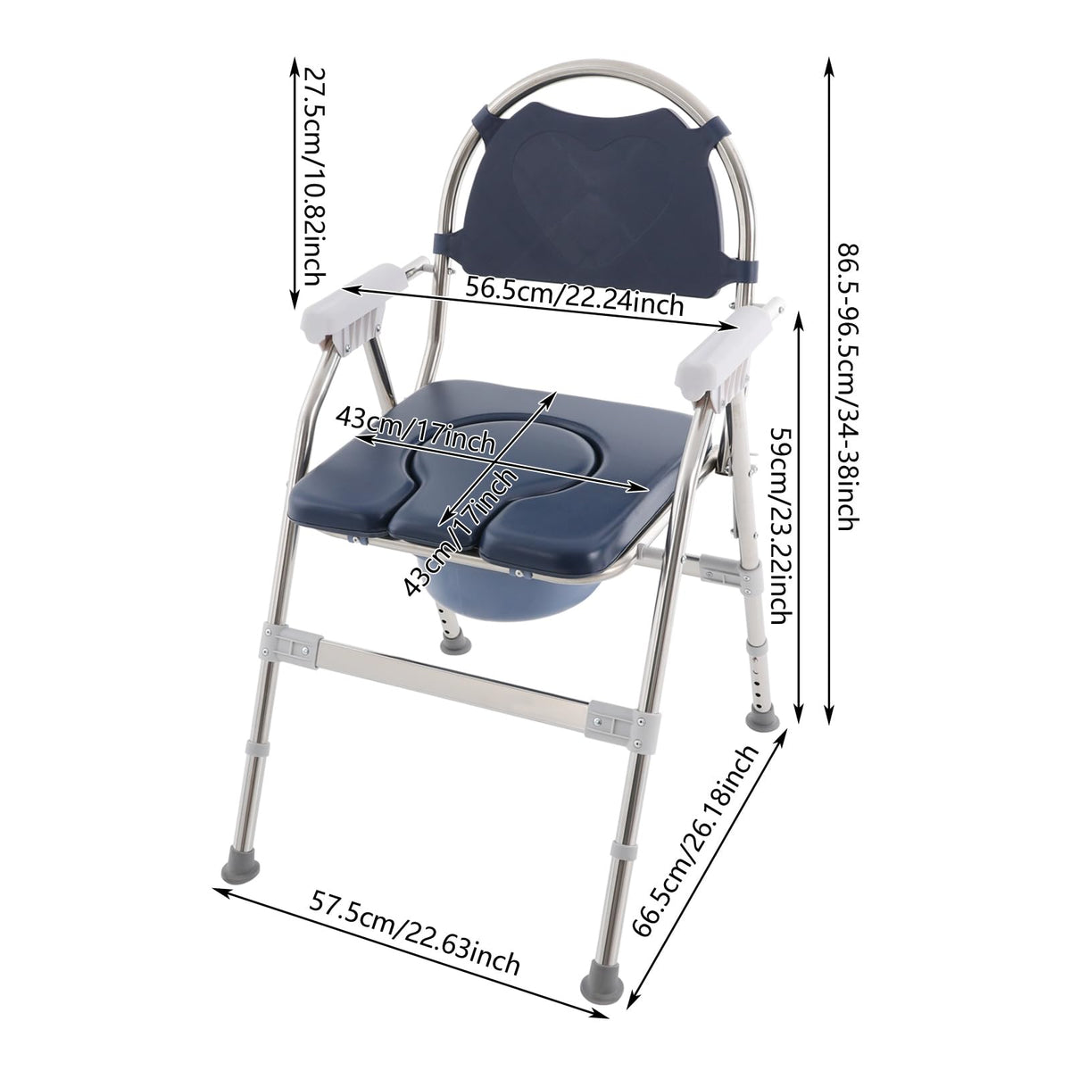 3 in 1 Commode Chair with Arms, Adjustable Height, Padded Seat, Toilet Bucket Z312592