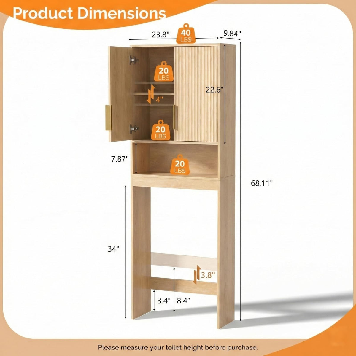 Over The Toilet Storage Cabinet with Adjustable Shelves Z885781