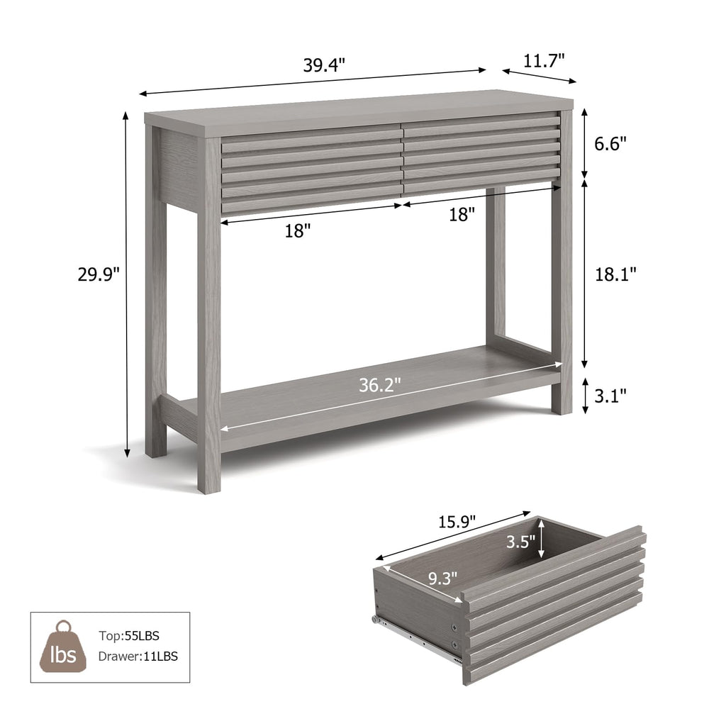 Oak Gray Fluted Console Table with Drawers L167