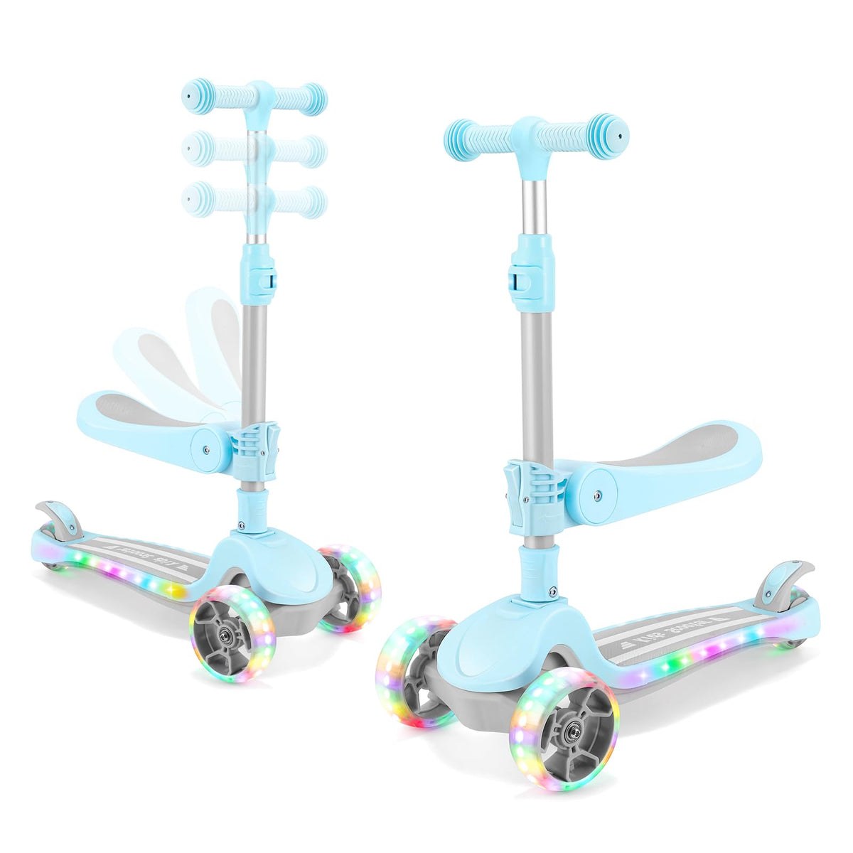 2 in 1 Kids Scooter with Seat, LED Light-Up Wheels, 4 Adjustable Heights Y7634