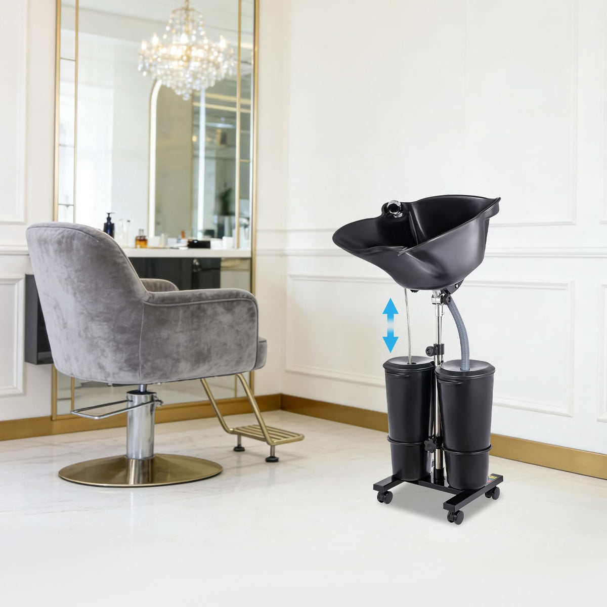 Portable Shampoo Bowl Electric Pump 2 Buckets Height Adjustable H40017
