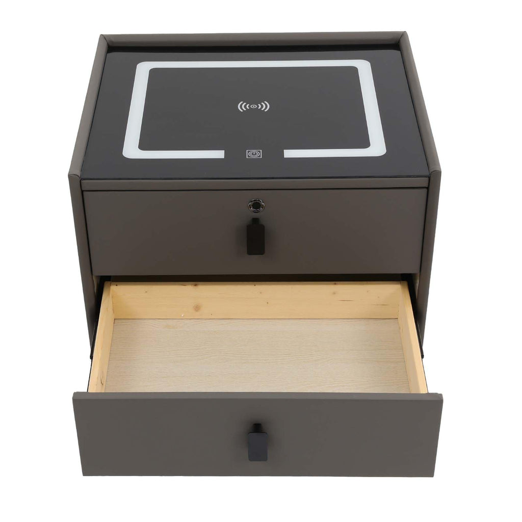 Dark Grey Smart Nightstand with Wireless Charging and LED Lights V255