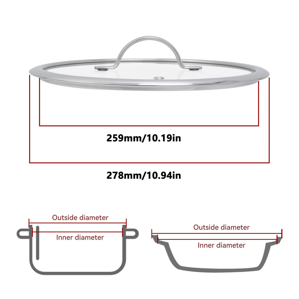 10.5" Tempered Glass Pot Lid X613