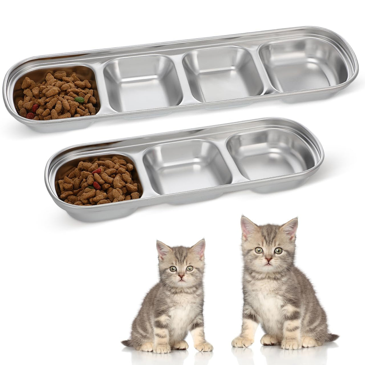 2pcs Stainless Steel Compartment Pet Food Bowls M654586