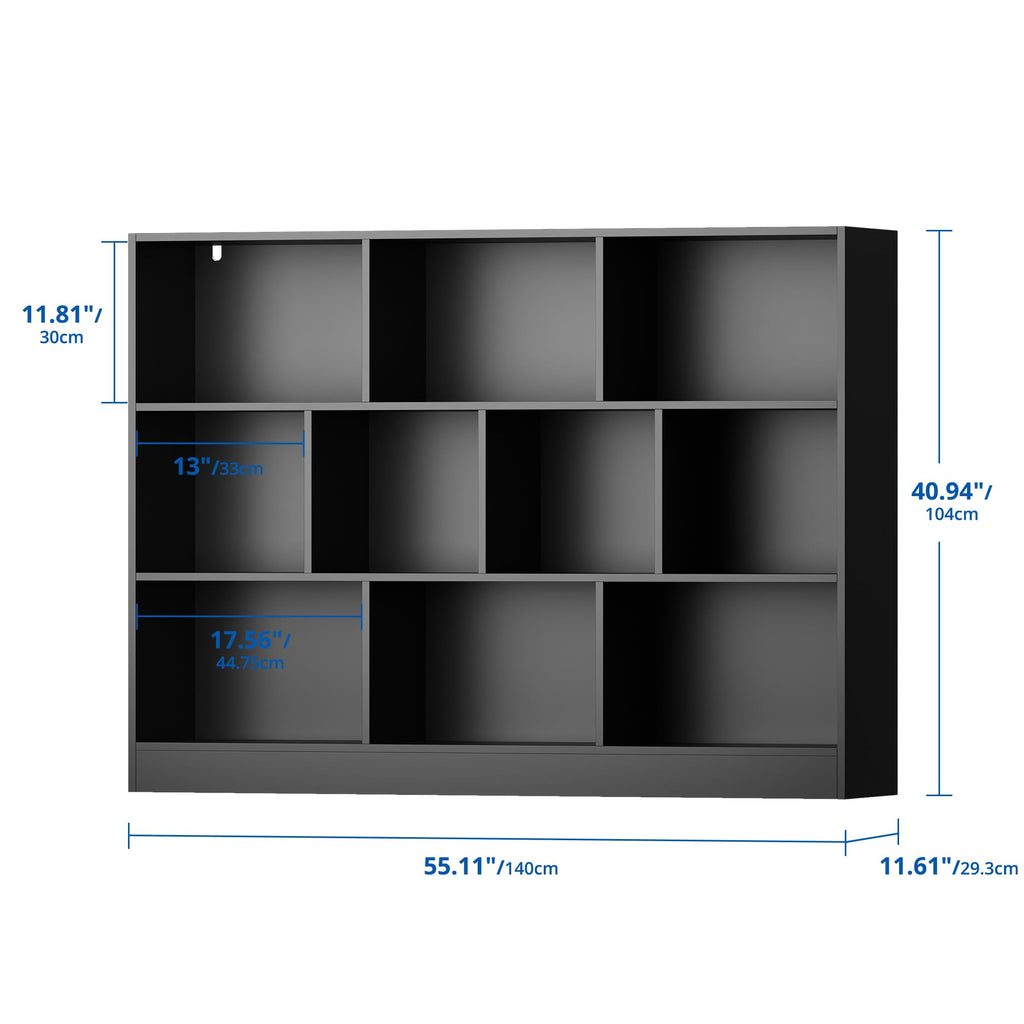 Black 3-Tier 10 Cube Storage Organizer Bookshelf Q809