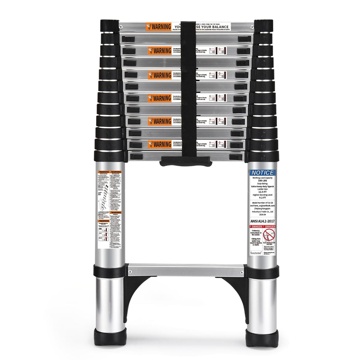 12.5 FT Aluminum Telescoping Ladder 330lbs Z787