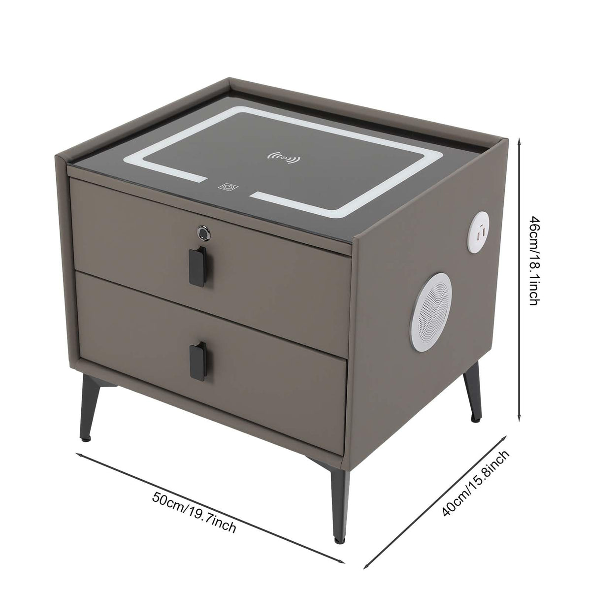 Dark Grey Smart Nightstand with Wireless Charging and LED Lights V255