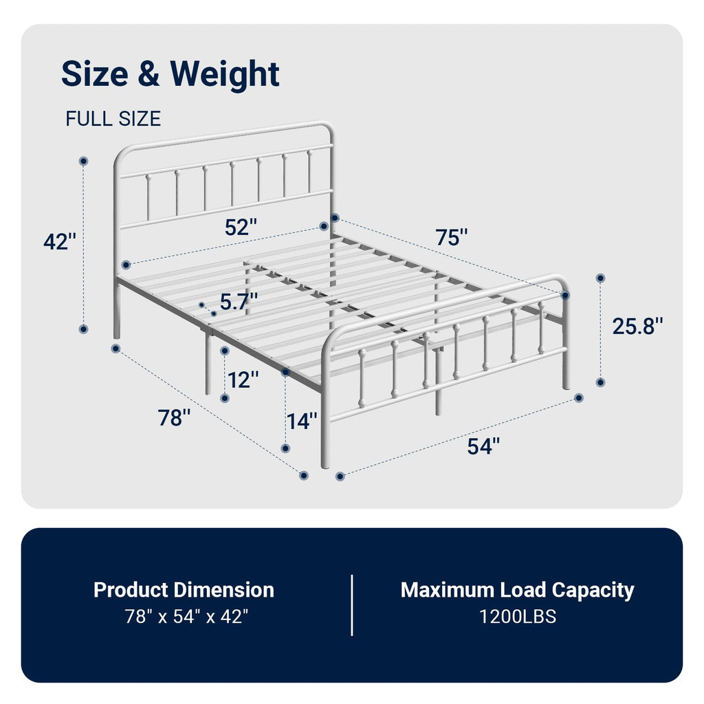 Full Size White Metal Platform Bed Frame with Headboard P838693