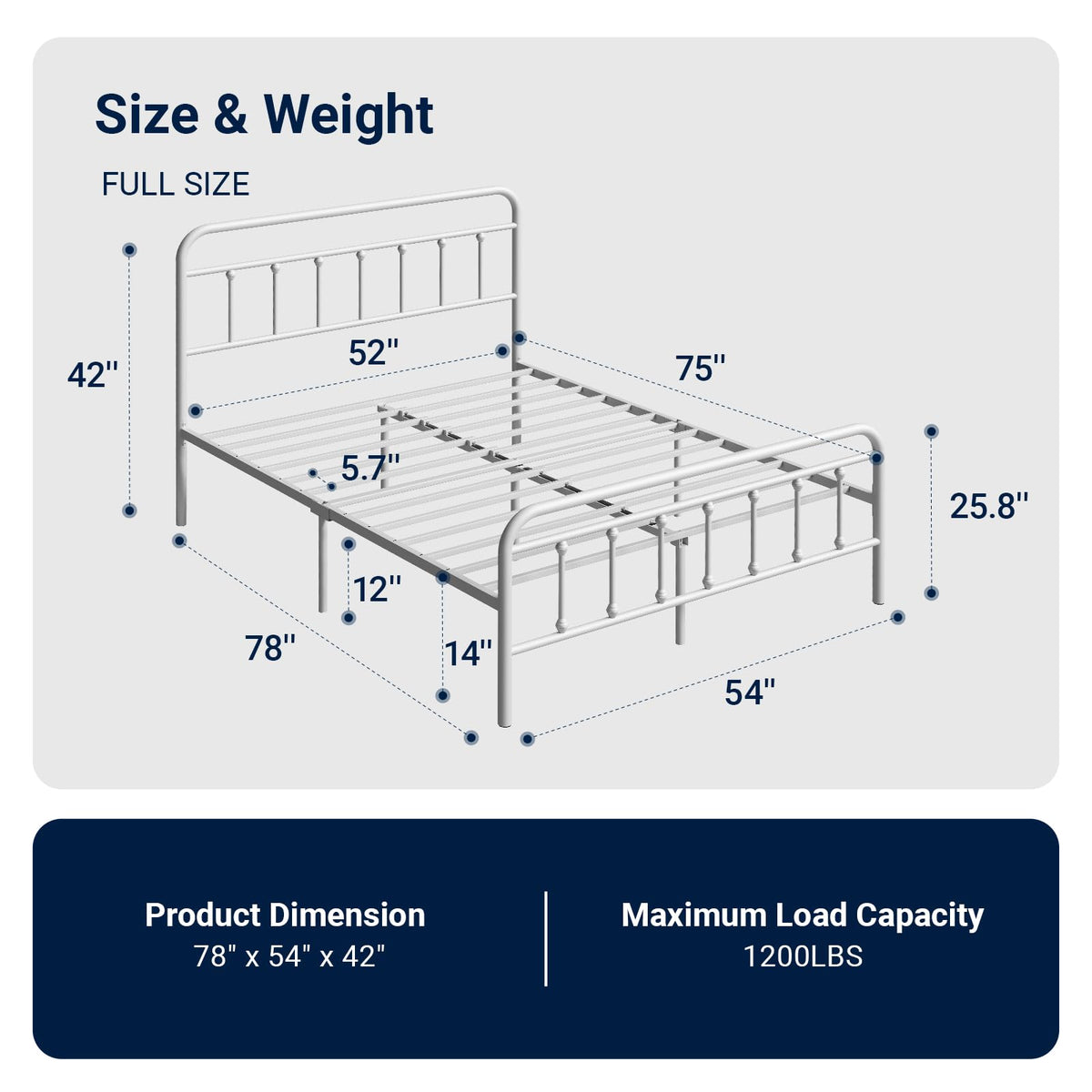 Full Size White Metal Platform Bed Frame with Headboard P838693