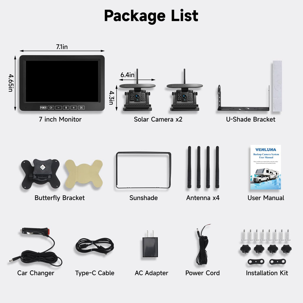 Dual Magnetic Wireless Backup Camera, 7” 1080P HD 4CH DVR Monitor O246678