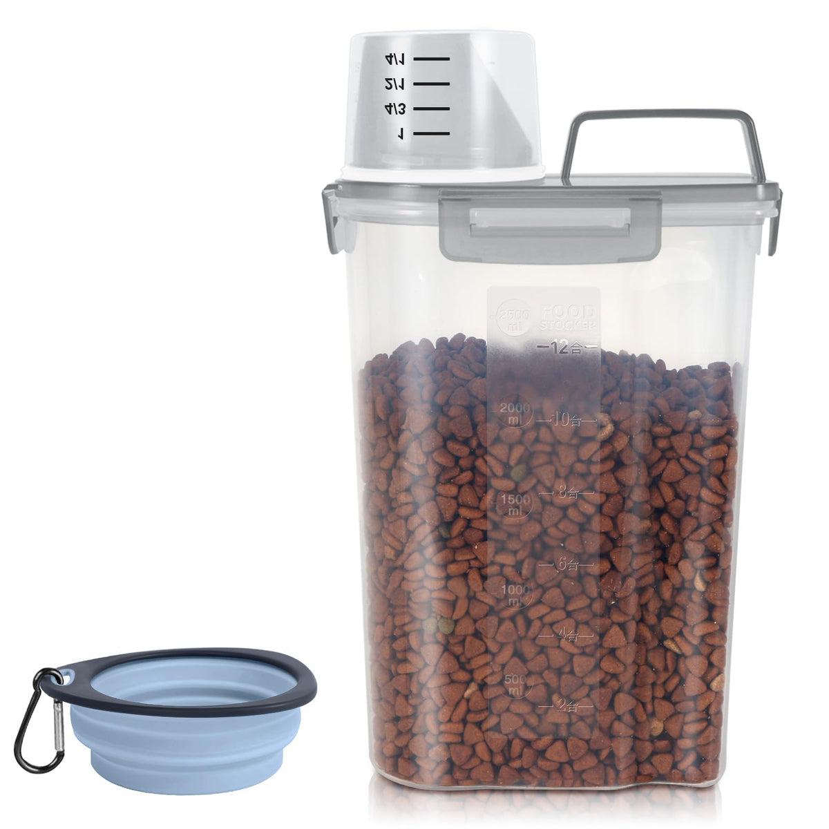 3-5Lbs/3Qt Plastic Pet Food Storage Container with Foldable Bowl B12776
