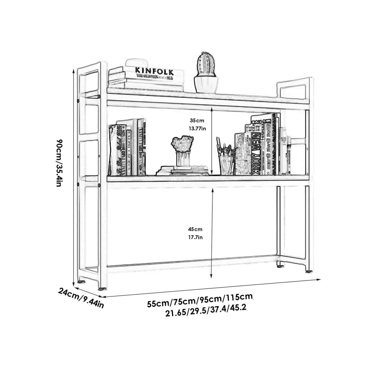 Solid Wood 2 Tier Bookshelf Desk W73972