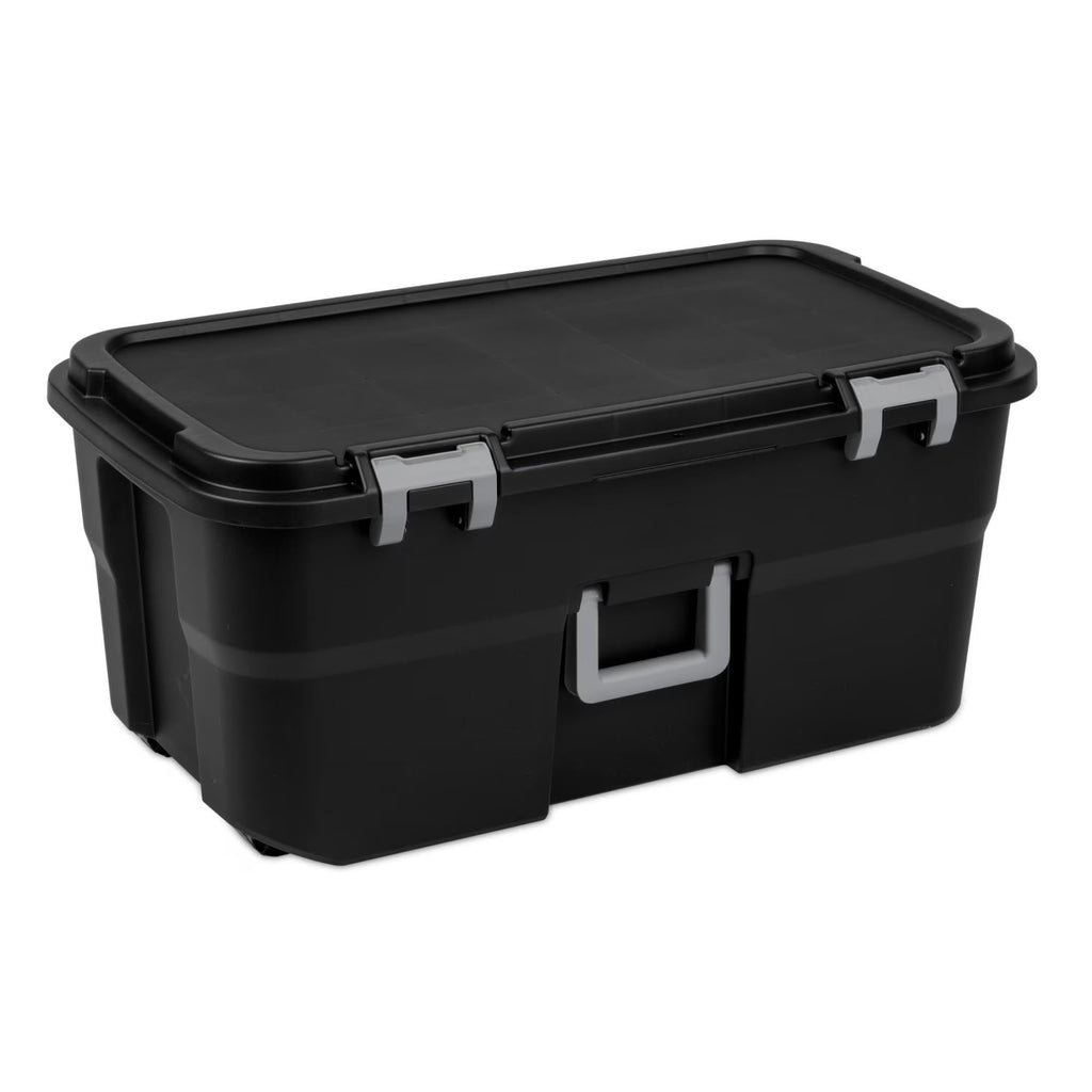 22 Gallon Black Wheeled Plastic Storage Trunk I557805