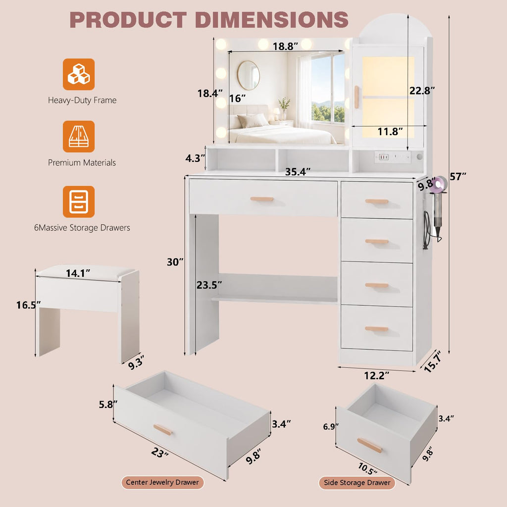 Vanity Desk with LED Lights and Mirror X282