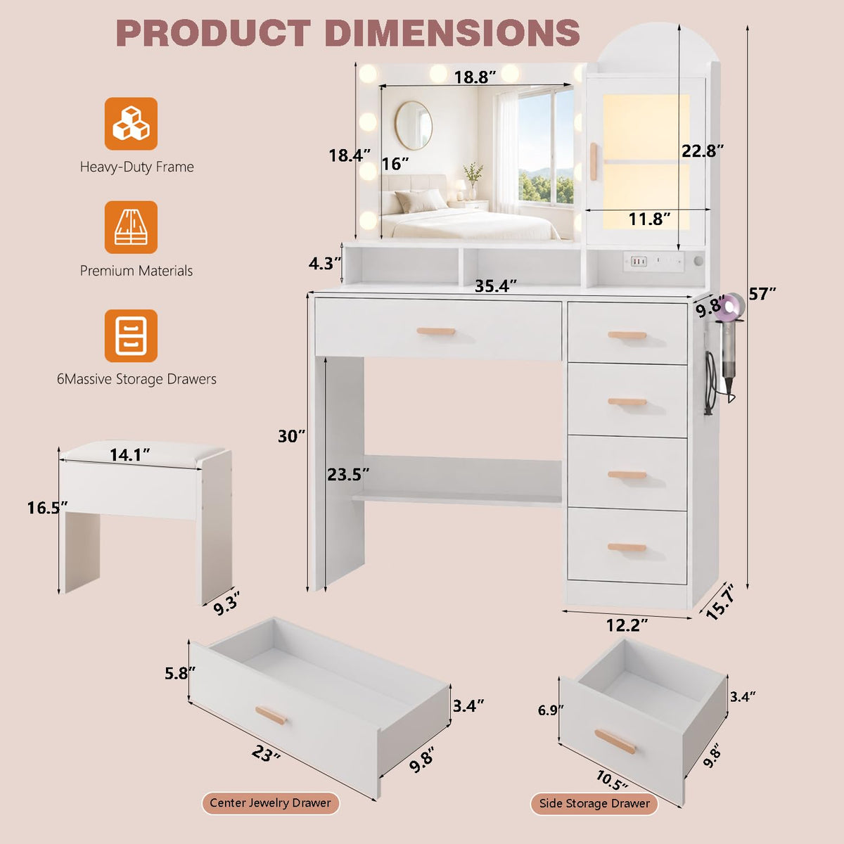 Vanity Desk with LED Lights and Mirror X282