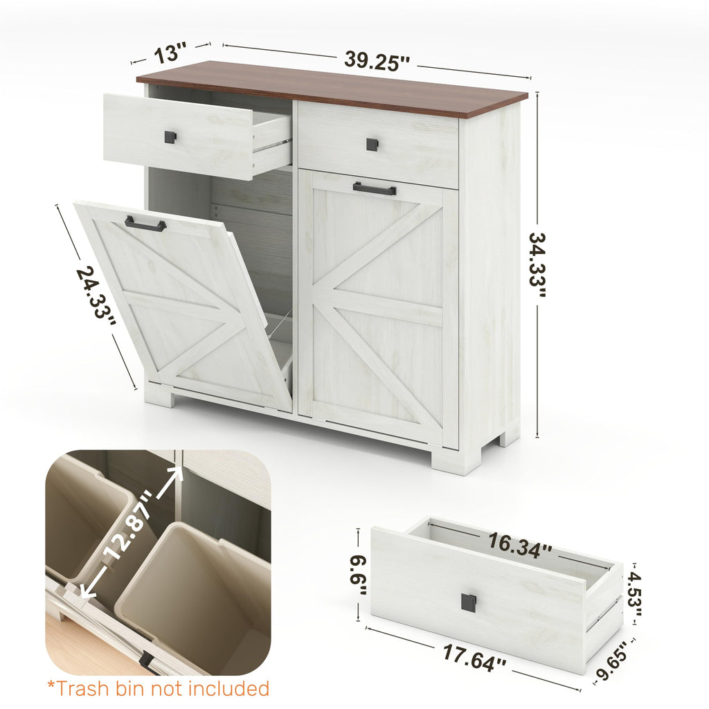 Double Tilt Out Trash Cabinet with Hideaway Drawer, Antique White D7833