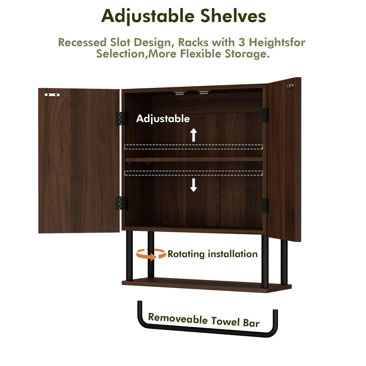 Fluted 2 Doors 3-Tier Bathroom Wall Cabinet G943169