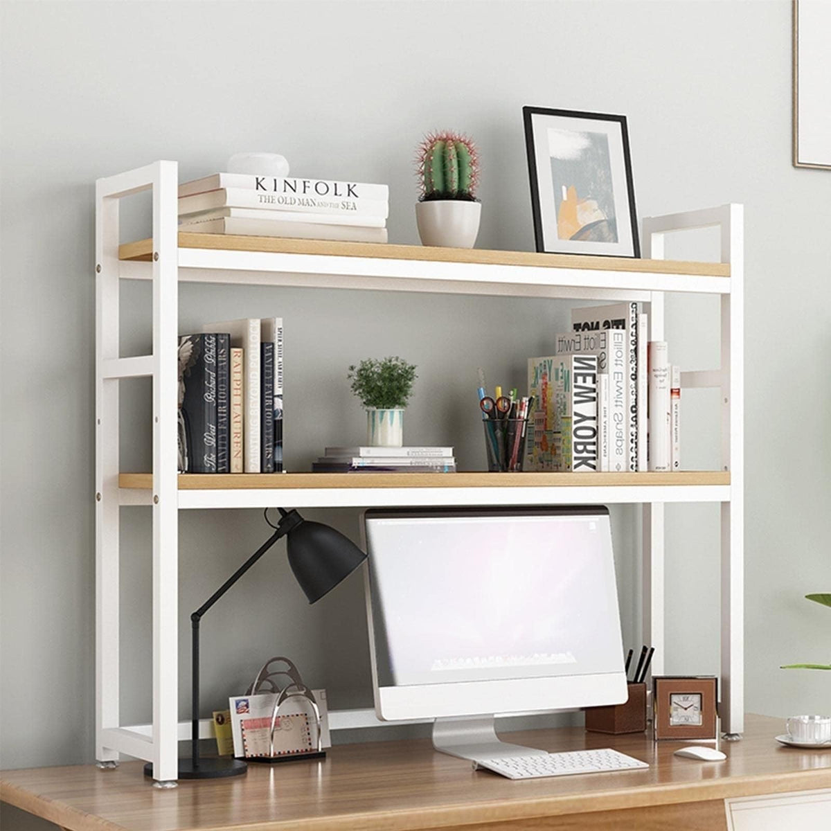 Solid Wood 2 Tier Bookshelf Desk W73972