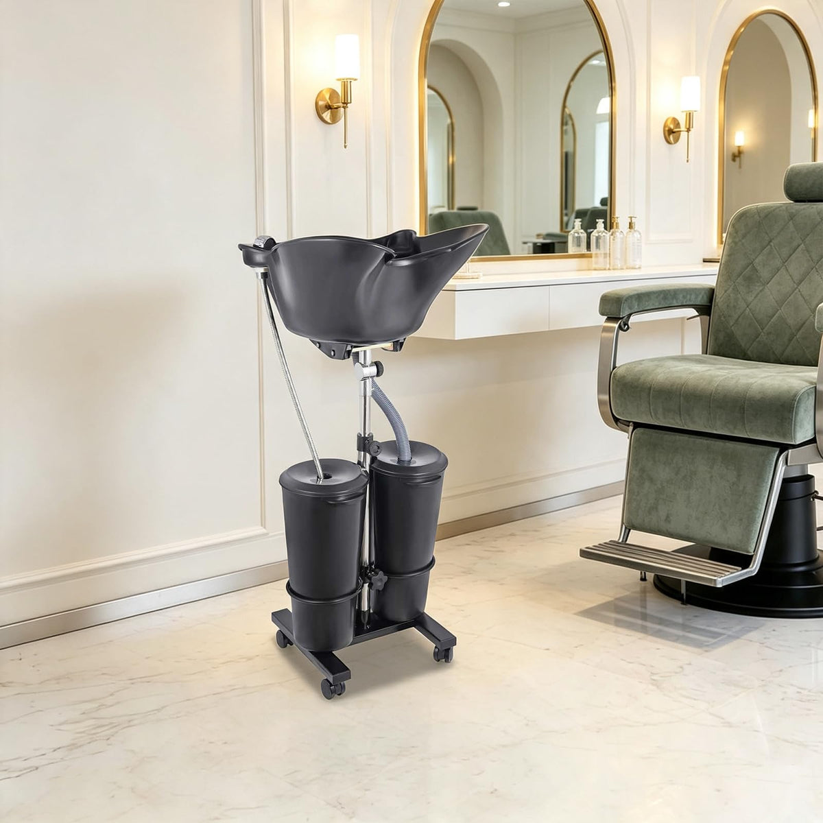 Portable Shampoo Bowl Electric Pump 2 Buckets Height Adjustable H40017
