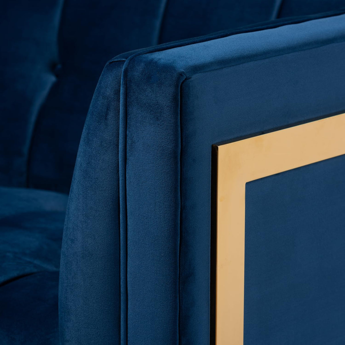 Navy Blue Velvet Button Tufted Gold Sofa L1692