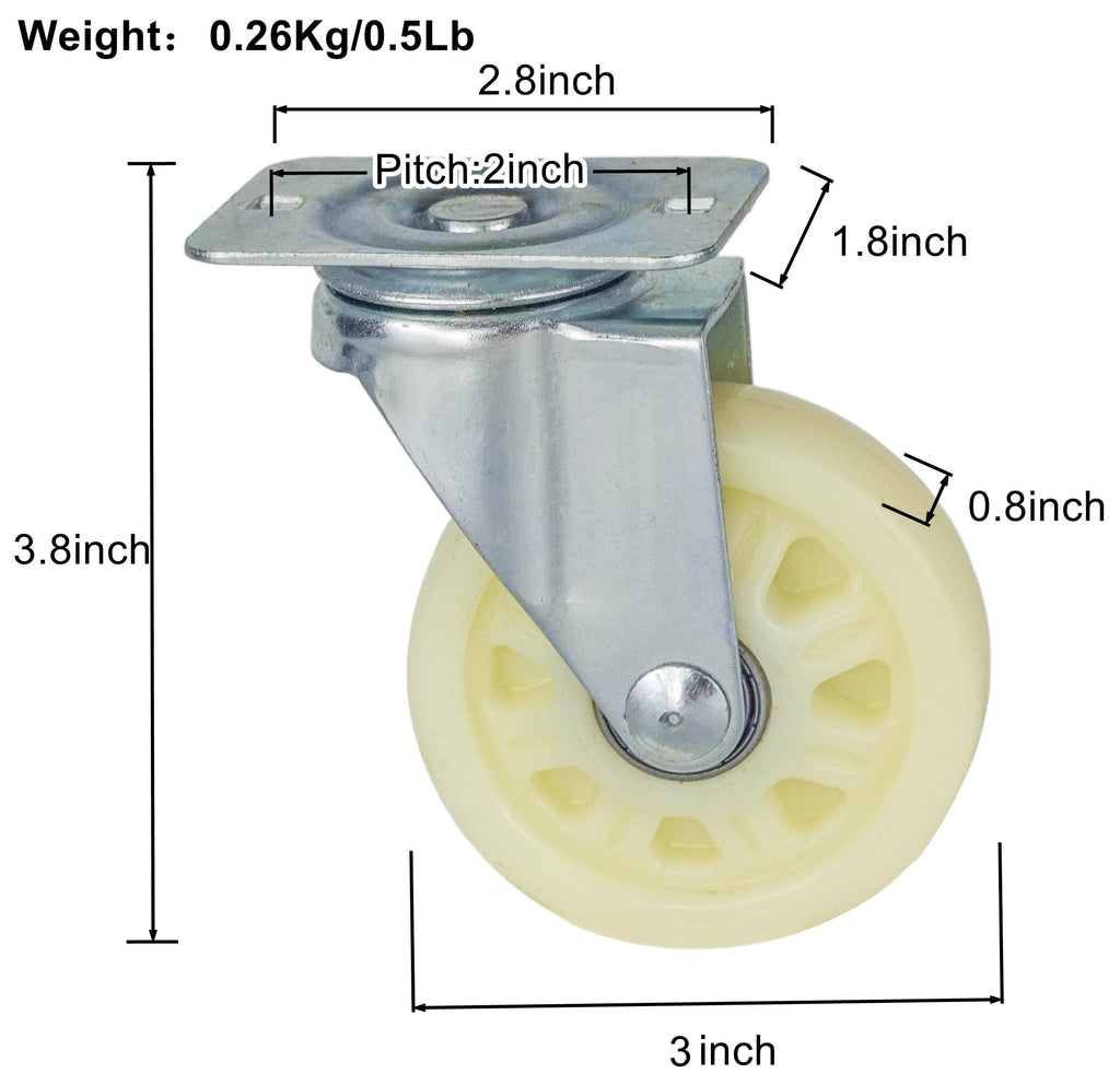 Nylon Caster Wheels with Dual Bearings, Pack of 6 R90794