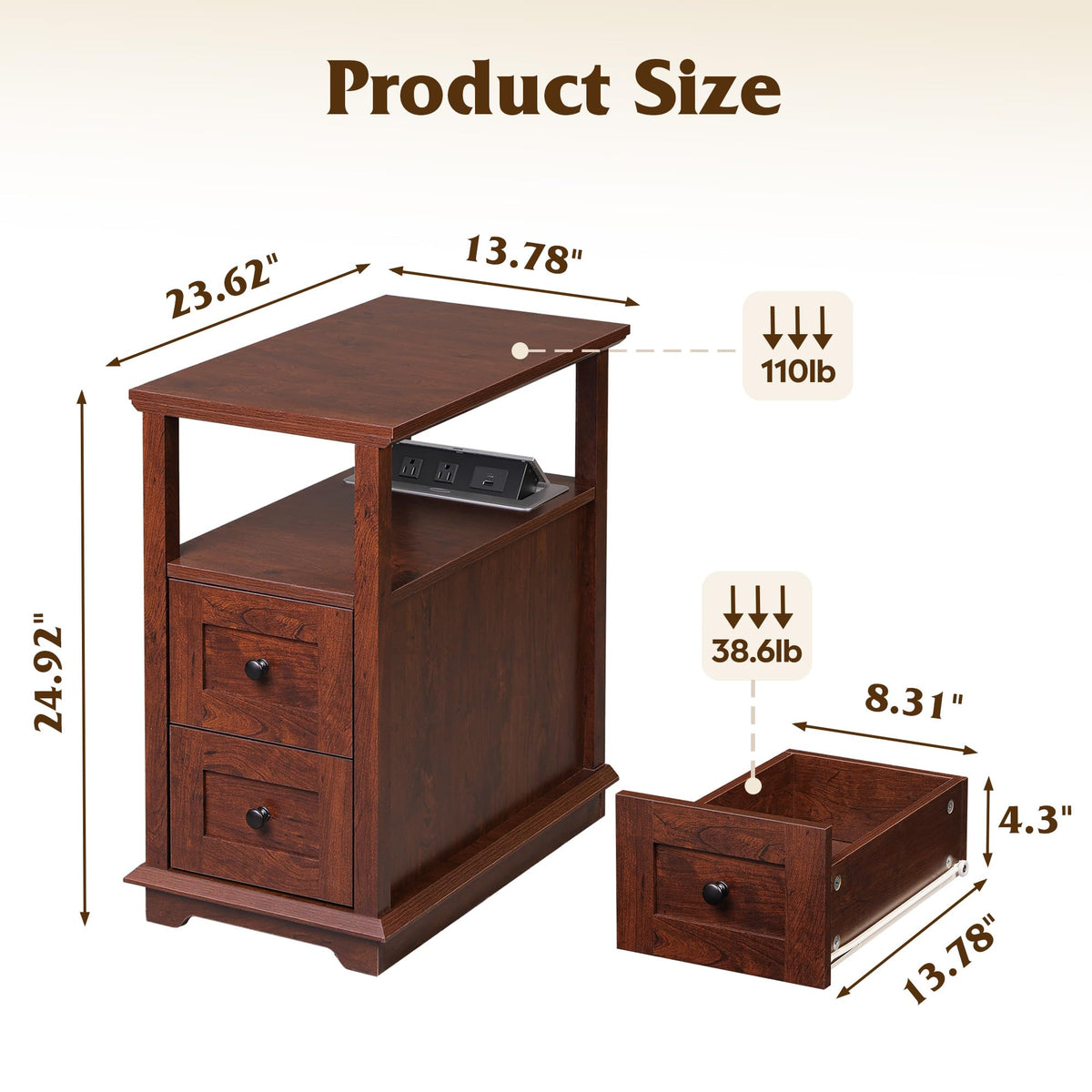 End Table with Charging Station & 2 Drawers M70159