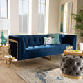 Navy Blue Velvet Button Tufted Gold Sofa L1692