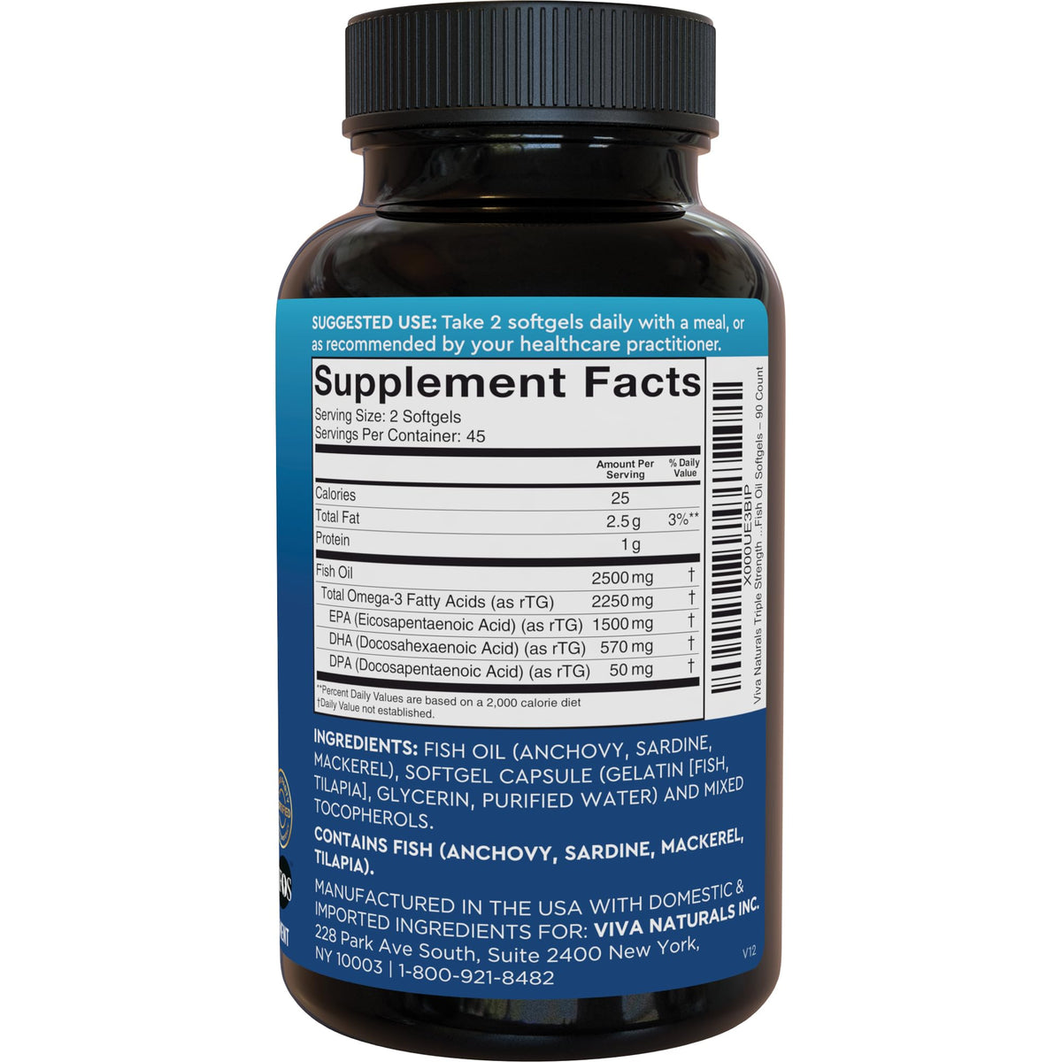 Omega 3 Fish Oil 2500 mg 90 Softgels M73075