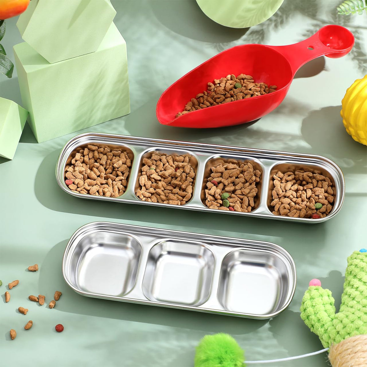 2pcs Stainless Steel Compartment Pet Food Bowls M654586
