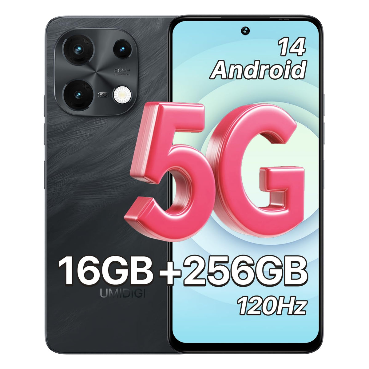 5G Dual SIM Unlocked Cell Phone, 6.8" HD+ 120Hz Display, 256GB, 50MP Camera, Black O791