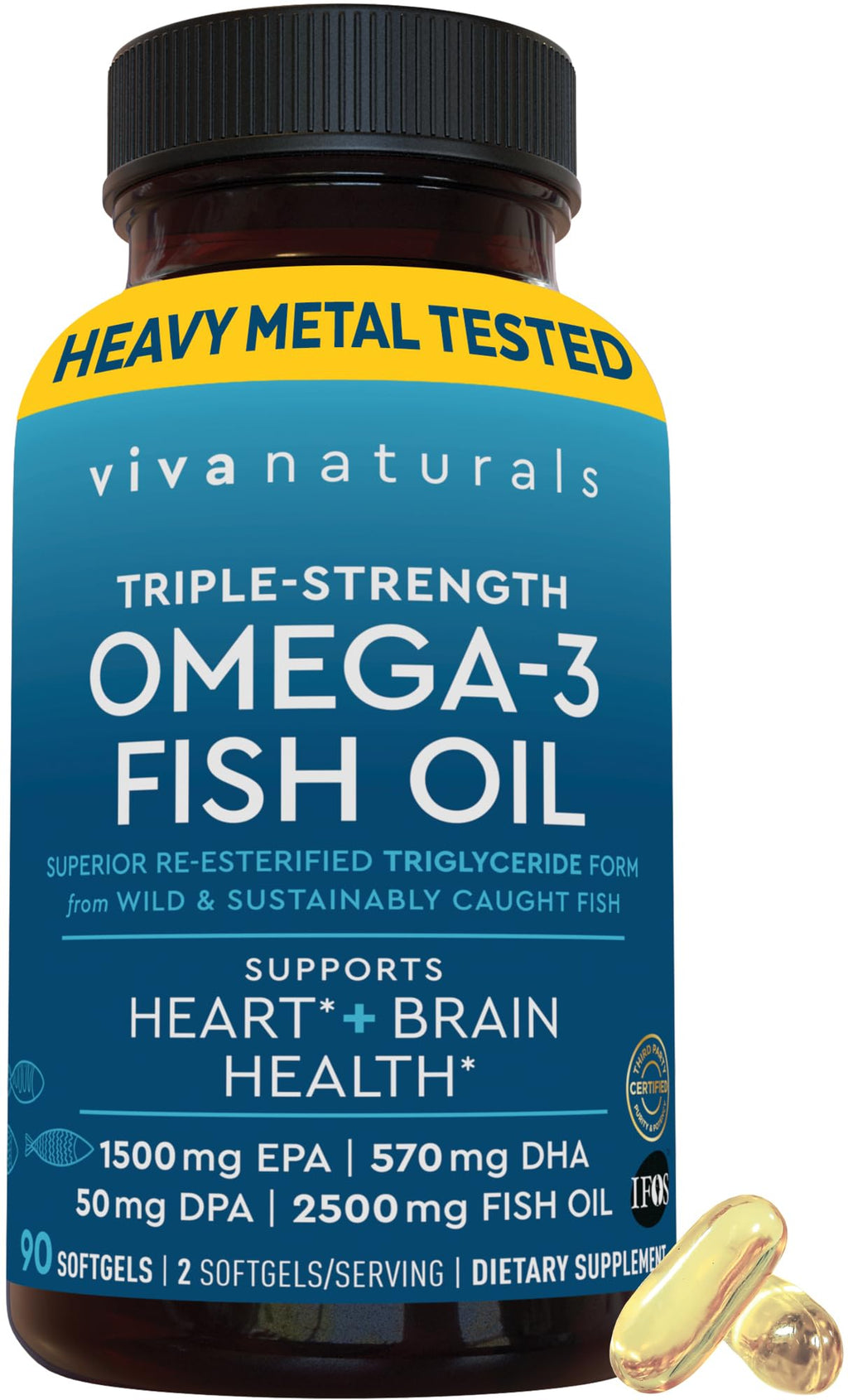 Omega 3 Fish Oil 2500 mg 90 Softgels M73075