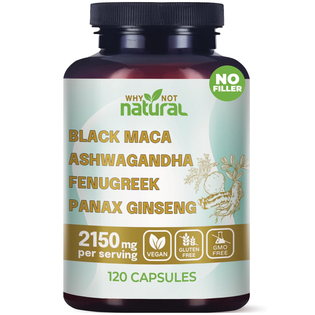 Organic Black Maca Root Ashwagandha Fenugreek Panax Ginseng Capsules Q7430