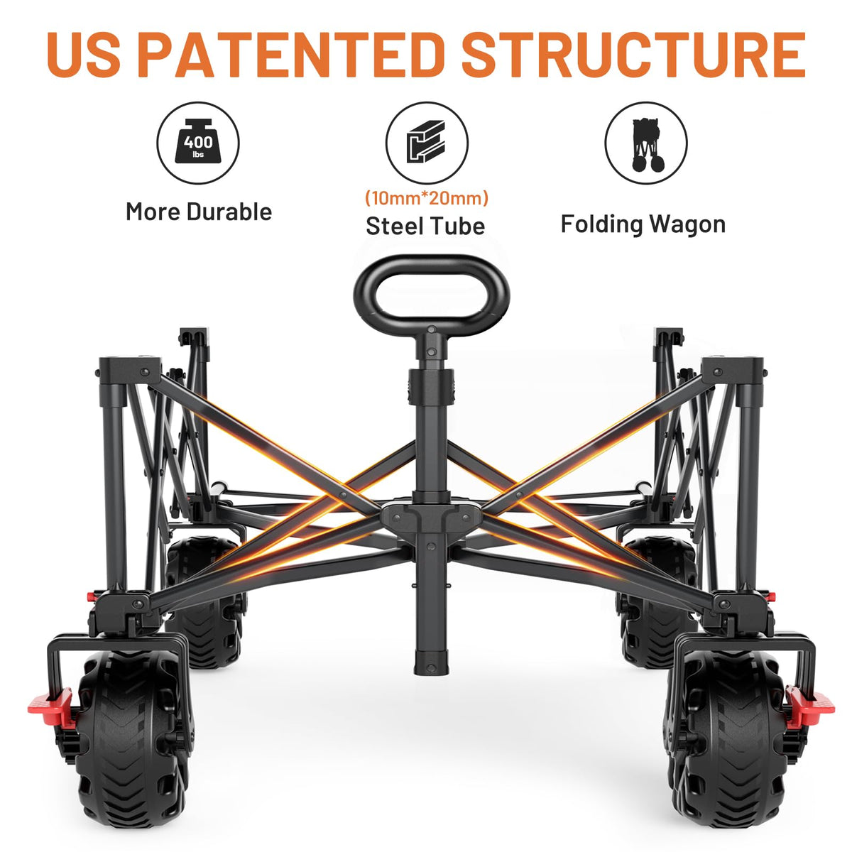 26" Extra Wide All Terrain Folding Wagon with Big Wheels, Cargo Net & Tailgate, 400lbs Heavy Duty Collapsible Cart, Black H45964