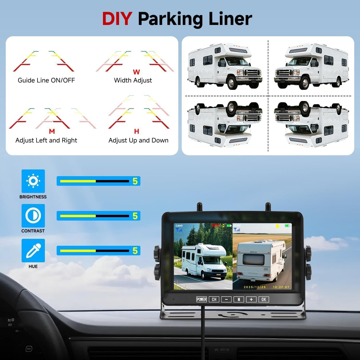 Dual Magnetic Wireless Backup Camera, 7” 1080P HD 4CH DVR Monitor O246678