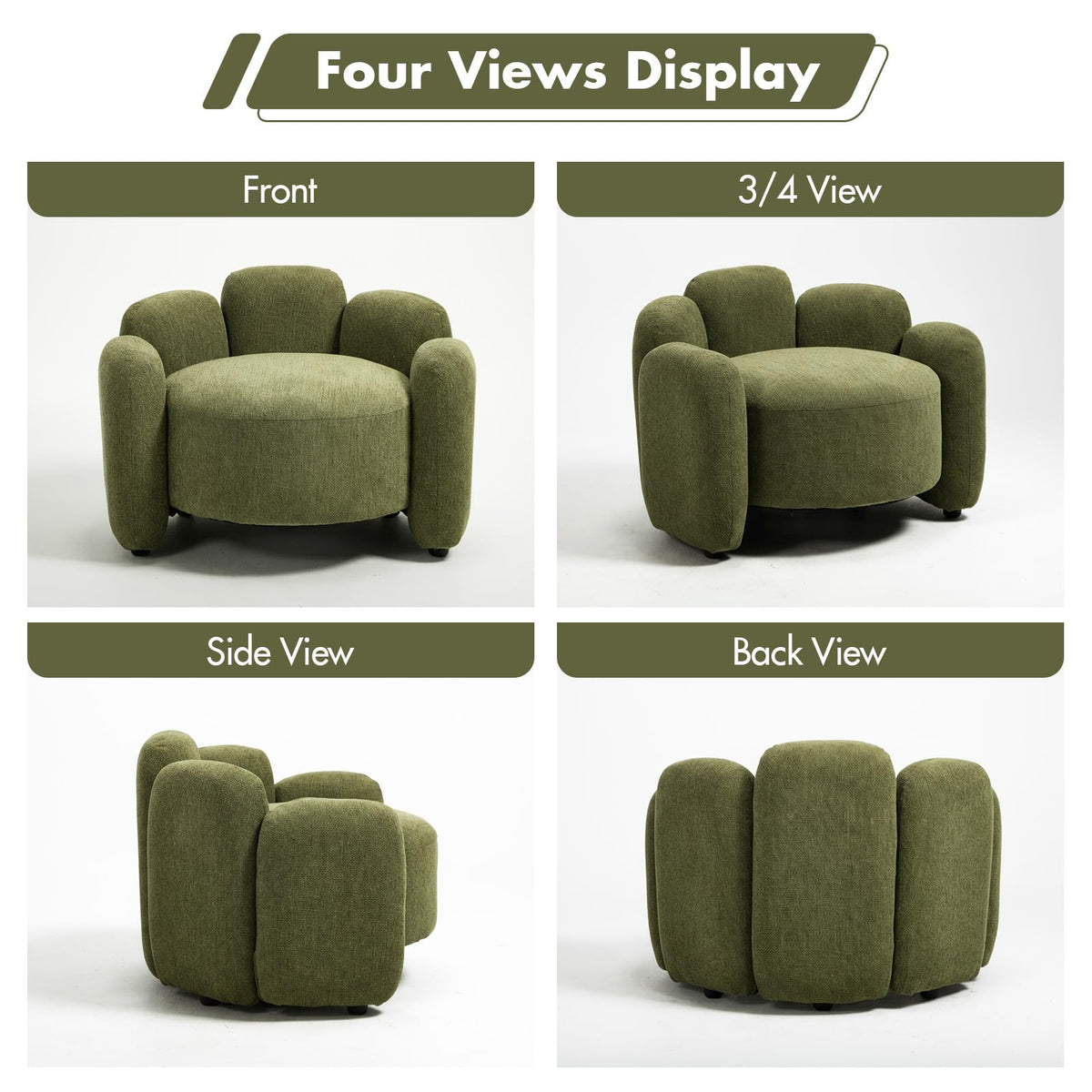 Green Mid-Century Modern Accent Chairs Set of 2 Upholstered Barrel Side Chairs with Solid Wood Base N703