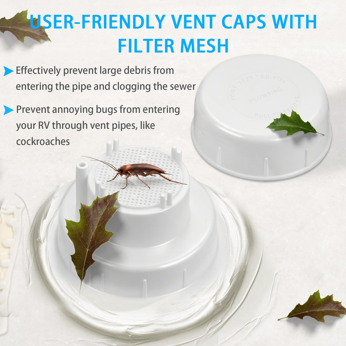 RV Plumbing Vent Cap Fits 1 to 2 3/8 Inch Pipe White 2 Pack K9934