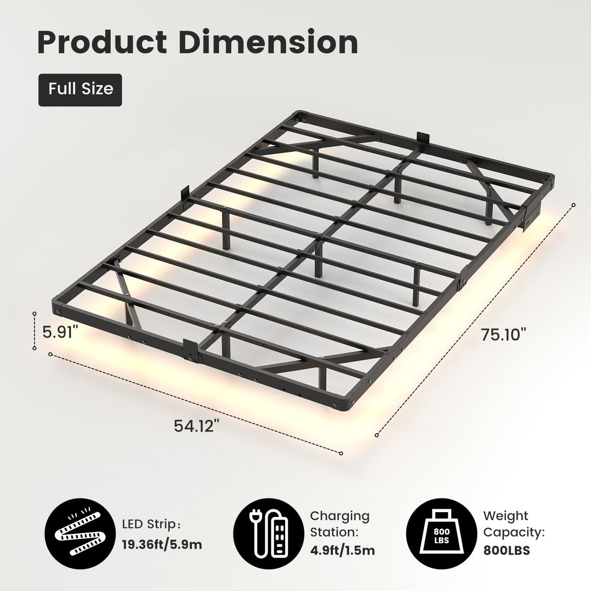 Full Floating Bed Frame with LED Lights W1675