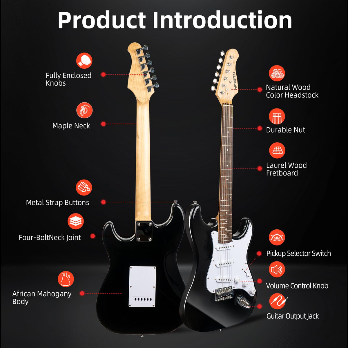 39" Electric Guitar Set with Amp Bag Tuner C439