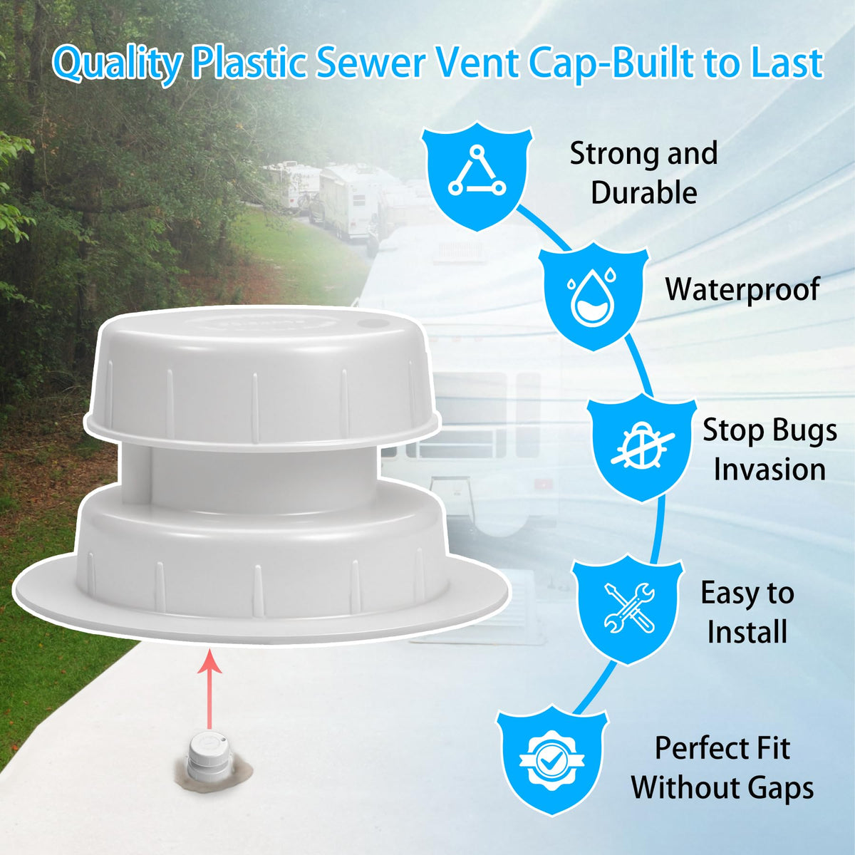 RV Plumbing Vent Cap Fits 1 to 2 3/8 Inch Pipe White 2 Pack K9934