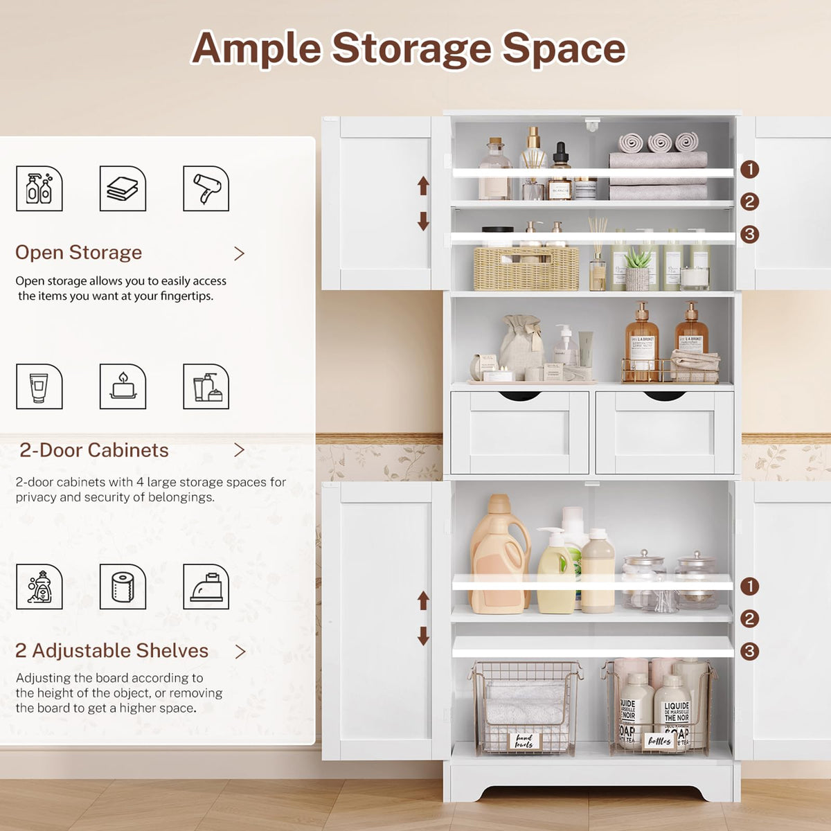 Tall Bathroom Storage Cabinet with 4 Doors L408