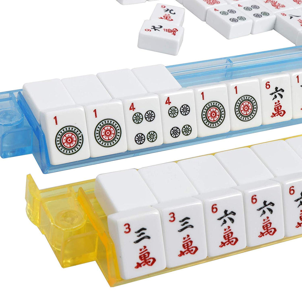Black Soft Bag 166 White Engraved Tiles Mahjong Set E203980