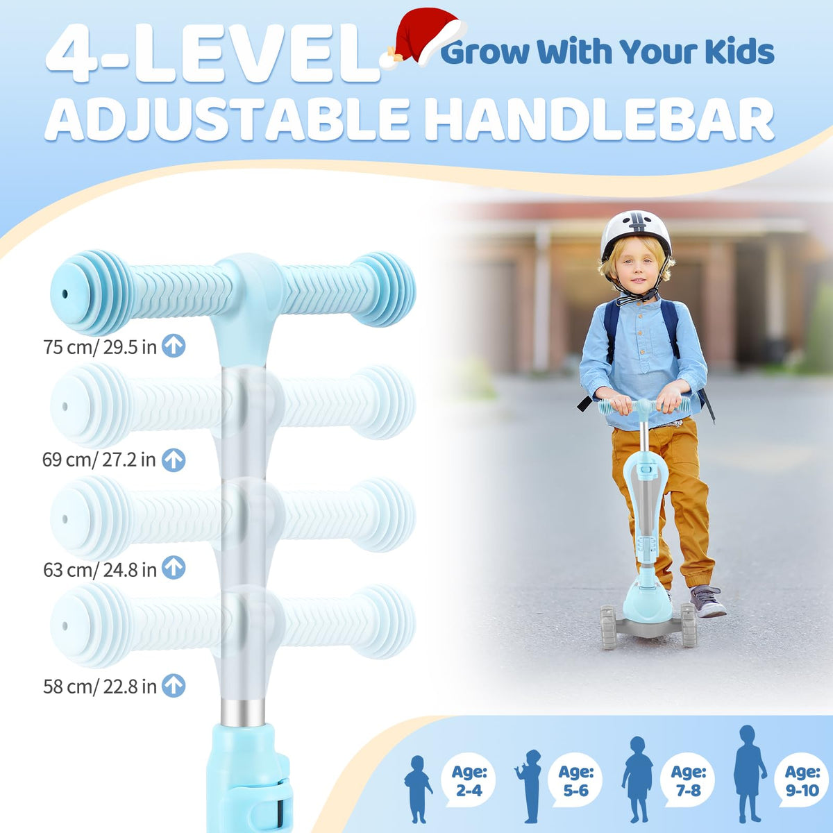 2 in 1 Kids Scooter with Seat, LED Light-Up Wheels, 4 Adjustable Heights Y7634