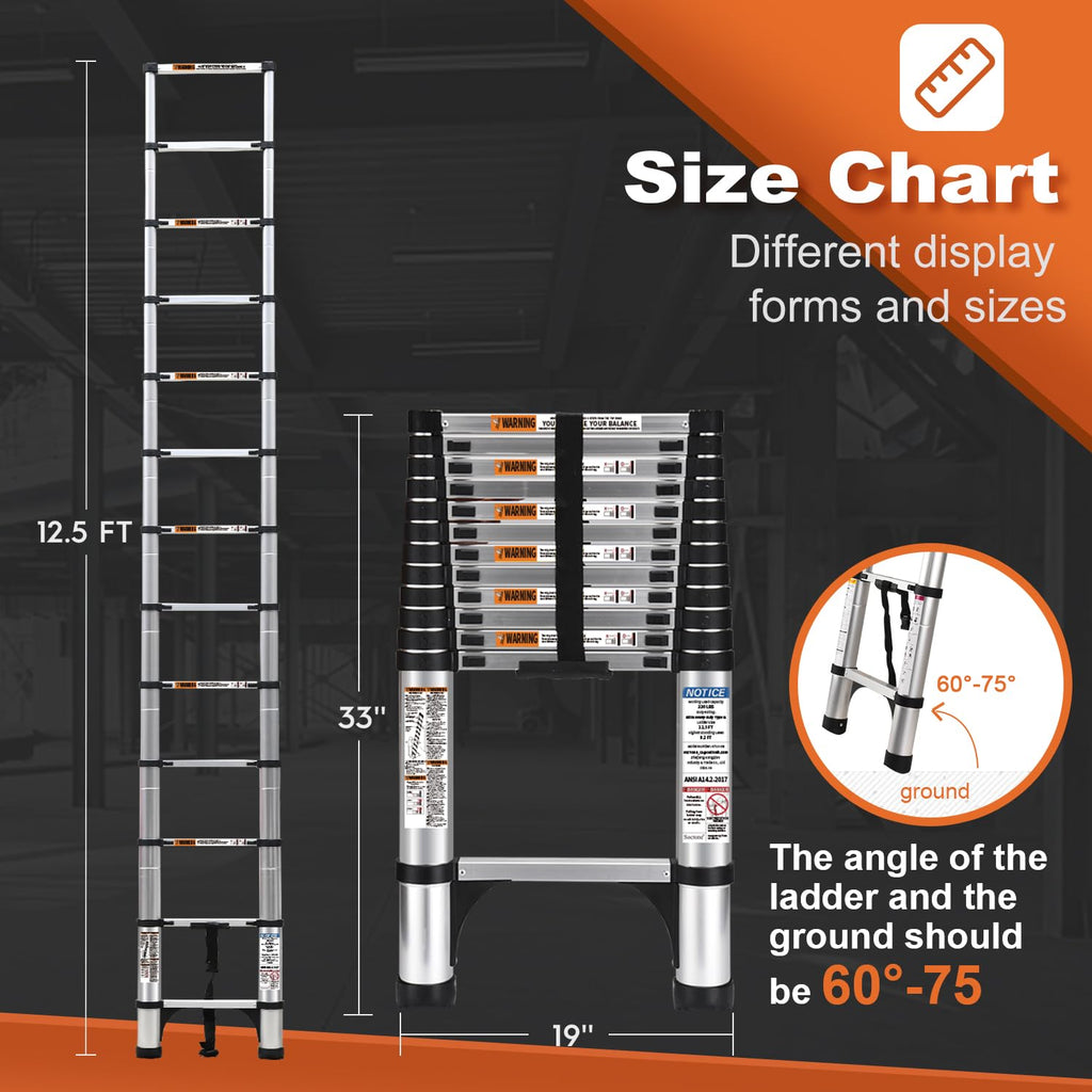 12.5 FT Aluminum Telescoping Ladder 330lbs Z787