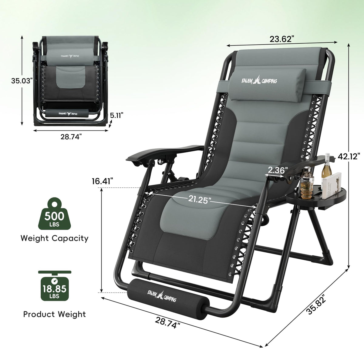 Oversized Padded Zero Gravity Reclining Patio Lounge Chair X52043