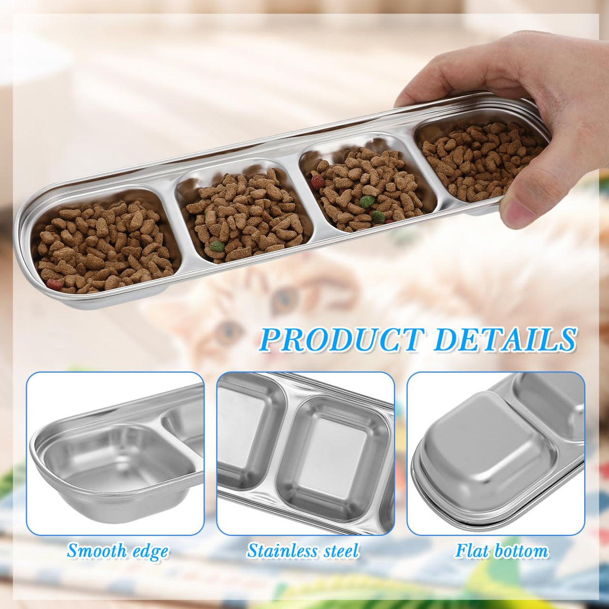 2pcs Stainless Steel Compartment Pet Food Bowls M654586