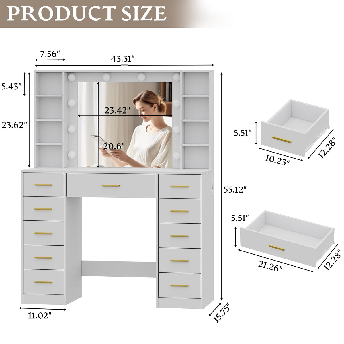 White Makeup Vanity with Mirror and Lights A762363